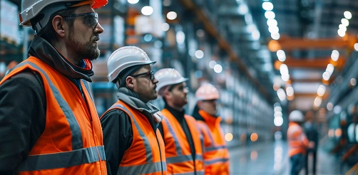 Sustainable design team factory floor engineers